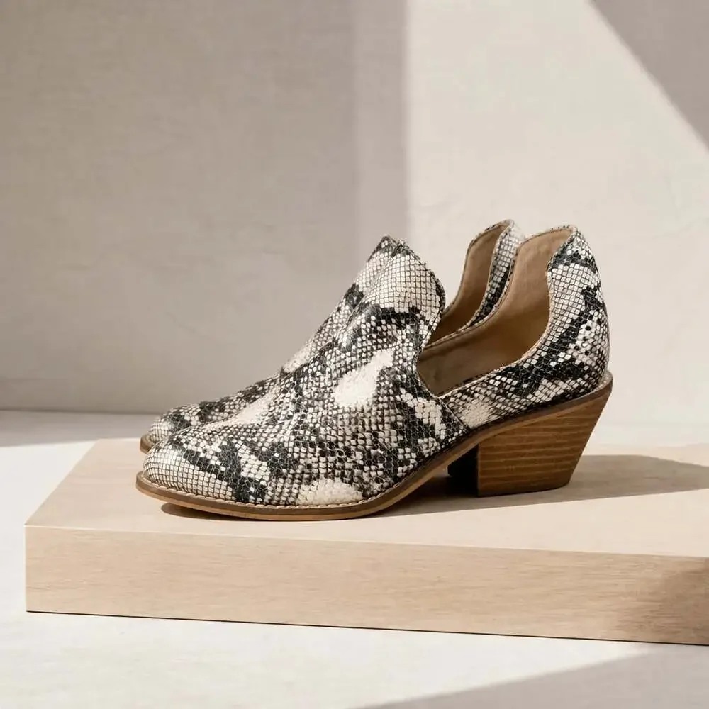 Beast Fashion Snakeskin Print Cutout Block Heel Booties